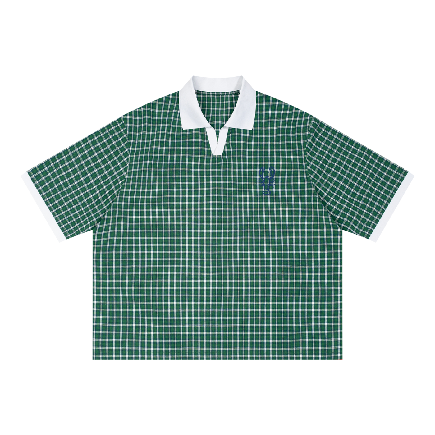 Unisex Boxy Plaid Color Block Polo Shirt