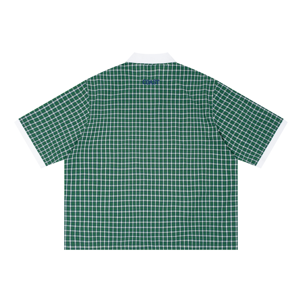 Unisex Boxy Plaid Color Block Polo Shirt