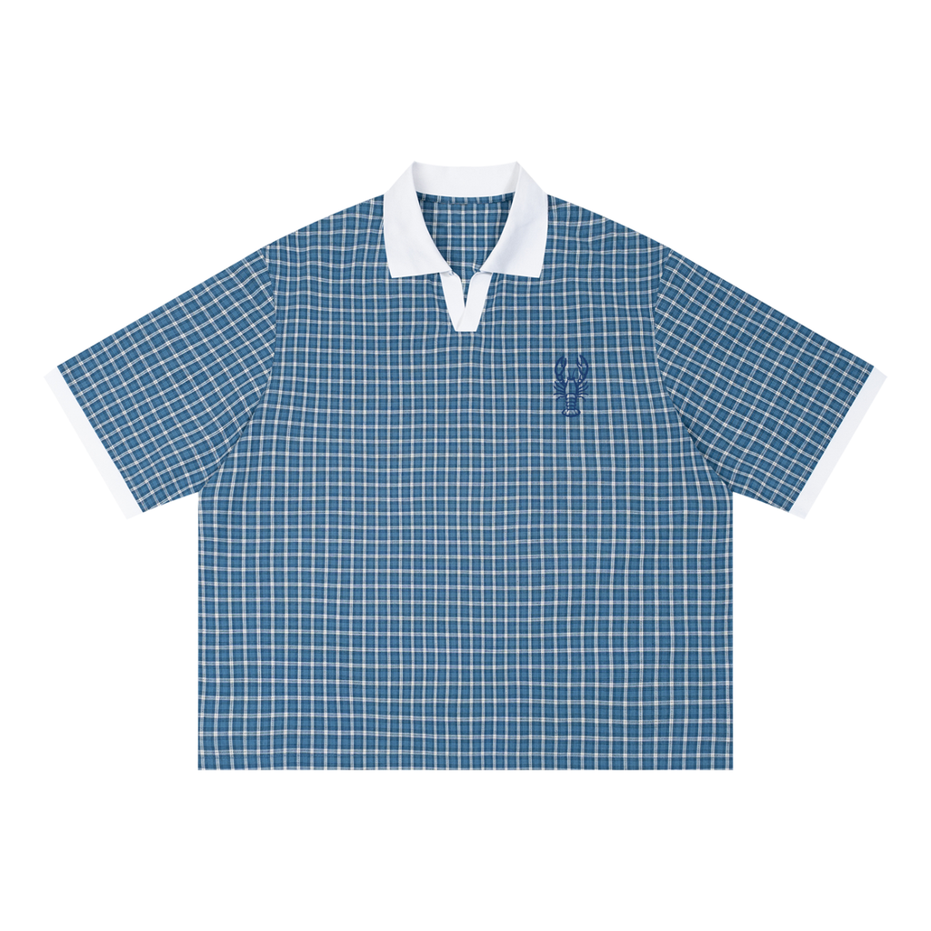 Unisex Boxy Plaid Color Block Polo Shirt