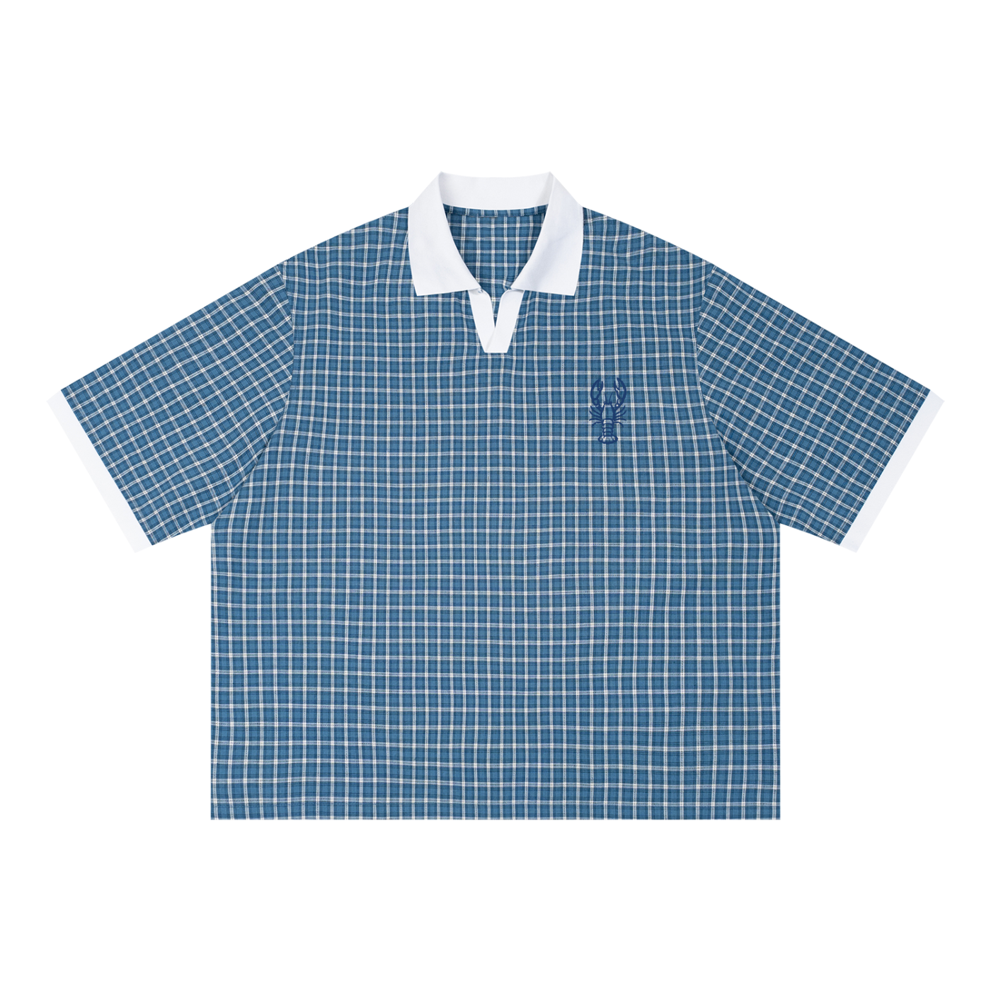 Unisex Boxy Plaid Color Block Polo Shirt